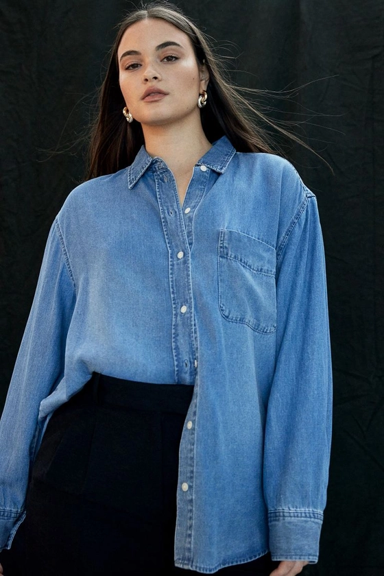 Lyocell Denim Shirt - Light denim blue - Ladies | H&M US