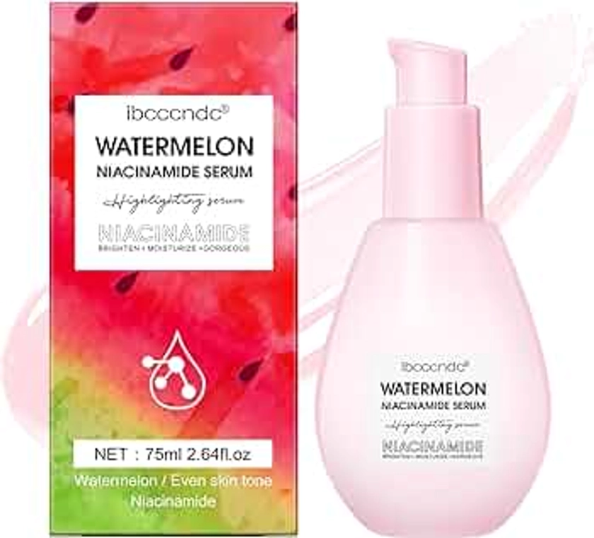 Watermelon Niacinamide Highlighting Serum - with Hyaluronic Acid - Brighten, Moisturize, and Lightweight Facial Serum & Priming Liquid Highlighter for Skin Care (75ml)