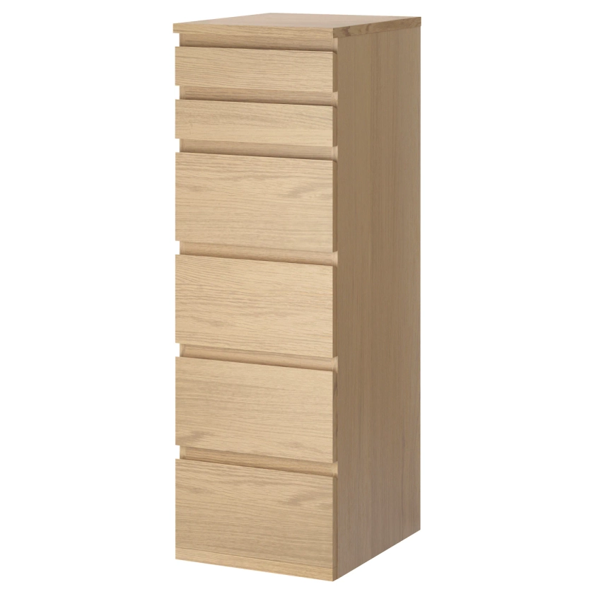 MALM Commode 6 tiroirs, plaqué chêne blanchi, miroir, 40x123 cm - IKEA