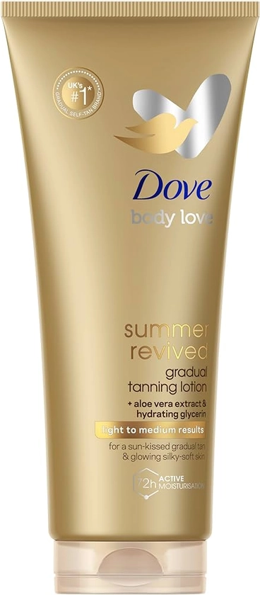 Dove Summer Revived Light to Medium Gradual Tanning Lotion for a gradual tan and natural, radiant glow non‑greasy self-tan for all skin types 200 ml