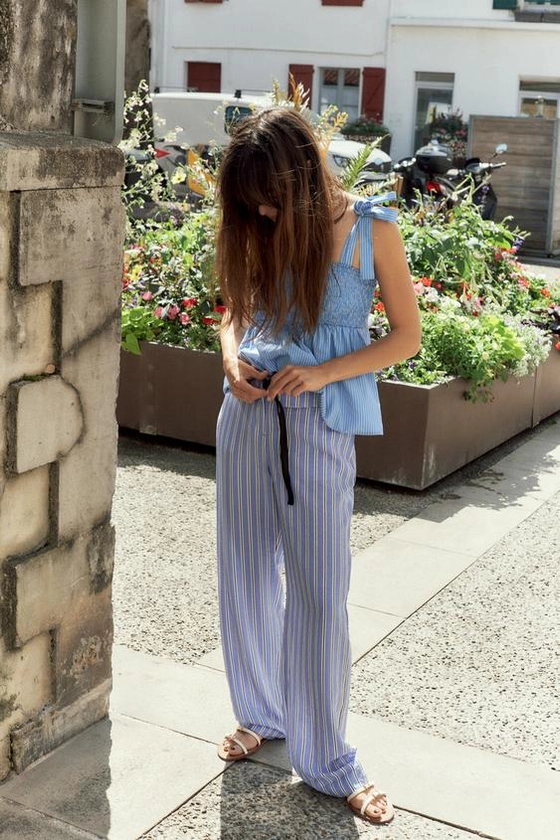 STRIPED PANTS WITH TURNED DOWN WAIST