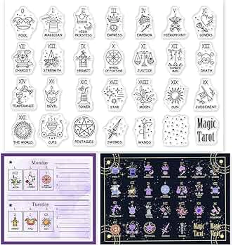 GLOBLELAND Mystic Tarot Pattern Silicone Clear Rubber Stamp Magic Transparent Fantasy Diary for Scrapbook Journal Card Making 4.3 x 6.3 Inch