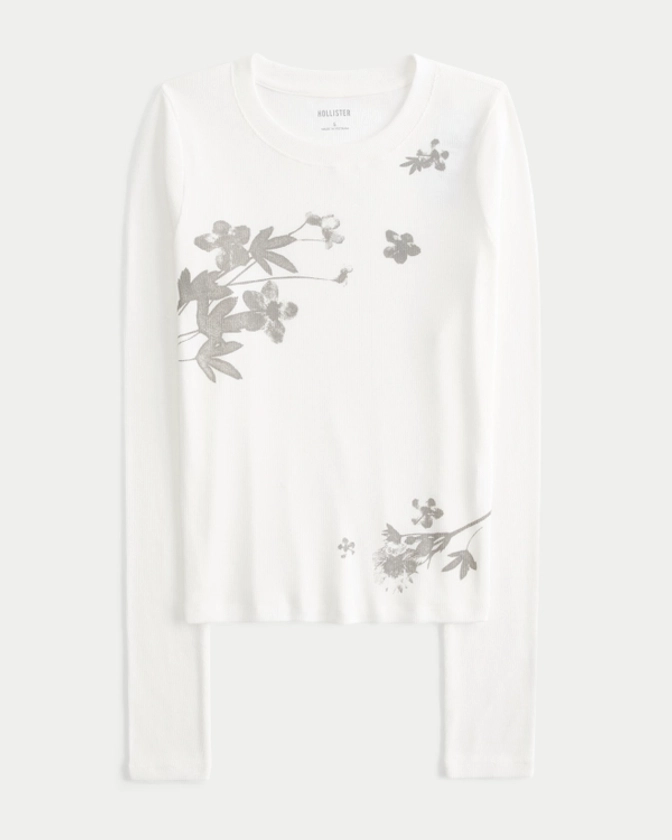 Women's Ribbed Floral Long-Sleeve Baby Tee | Women's Tops | HollisterCo.com