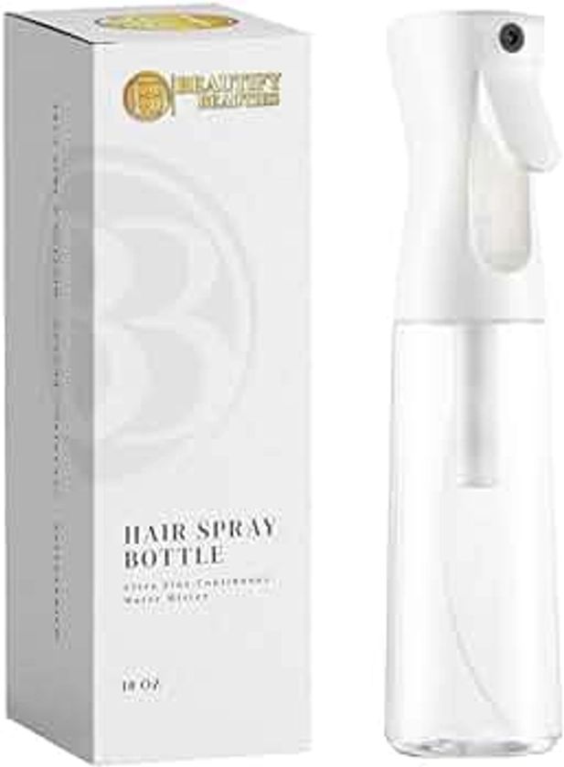 BeautifyBeauties Spray Bottle For Hair – Continuous Mister Spray Bottle for Hairstyling, Cleaning, Plants, Pets, Barbers, Salons, Essential Oil Scents (10.1 Ounce)