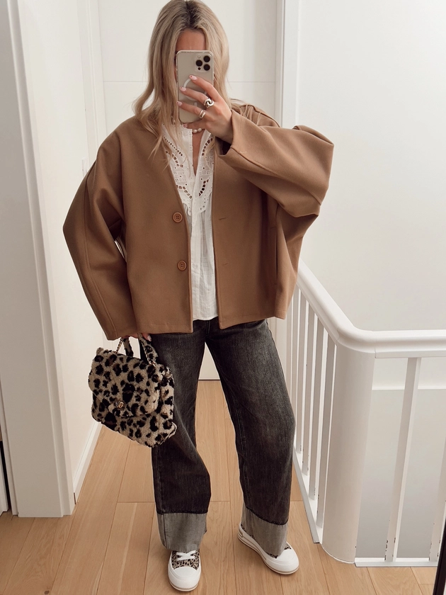 Veste NINON Courte oversized feutrine camel