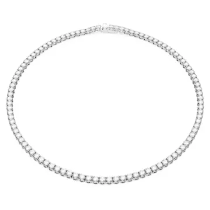 Matrix Tennis necklace, Round cut, White, Rhodium plated by SWAROVSKI