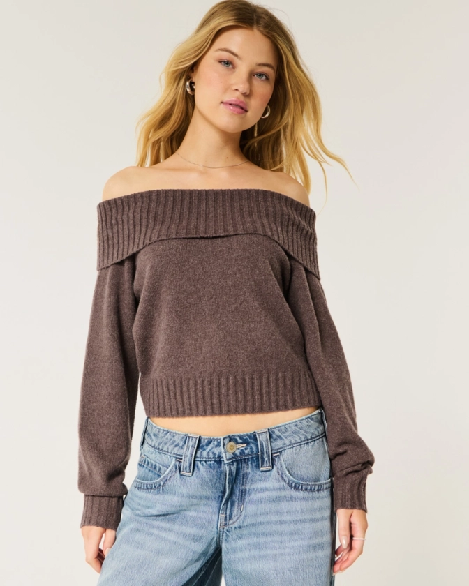 Women's Easy Foldover Off-the-Shoulder Sweater | Women's Tops | HollisterCo.com