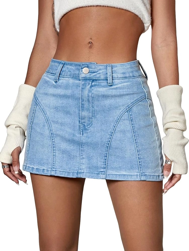 MakeMeChic Women's Y2K Skirt Low Rise Flap Pocket Mini Bodycon Denim Jean Skirt