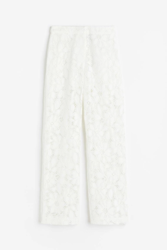 Pantalon droit en dentelle - Taille haute - Longue - Blanc - FEMME | H&M FR