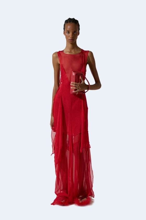 Red Silk Long Dress | Habey Club