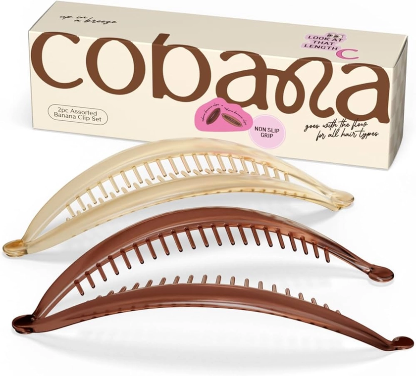 Cobana Banana Clip Hair Clips - Volumizing Hair Claw Clips & Hair Styling Accessories for Thick & Thin Hair - Large 6'' Set of 2 (Brown)