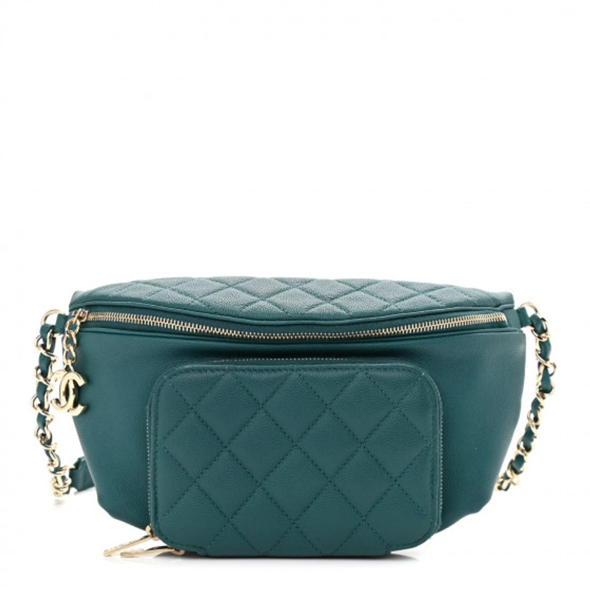 CHANEL Caviar Quilted Business Affinity Waist Belt Bag Dark Turquoise | FASHIONPHILE