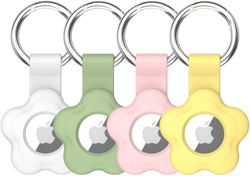 Alsukeay 4 Pack Holder Case for AirTag with Keychain Flower Silicone Protective Cover with Loop Key Ring for Kids Pets Wallet Backpacks Luggage (White/Green/Pink/Yellow) : Amazon.co.uk: Electronics & Photo