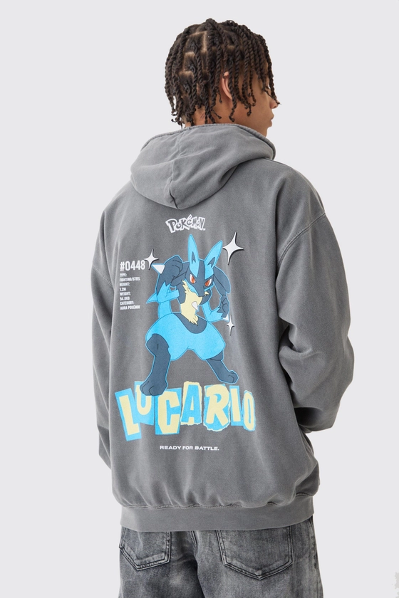 Oversized Overdye Pokemon Lucario License Hoodie | boohooMAN USA