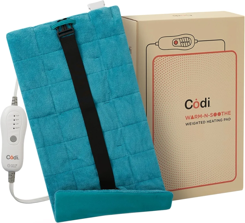 Codi Electric Weighted Heating Pad for Period Cramps & Back Pain Relief, FSA/HSA Eligible, XL 12"x24" Heat Pad with Adjustable Strap, 4 Heat Settings, Moist & Dry, 2H Auto Shut Off, Gifts for Women