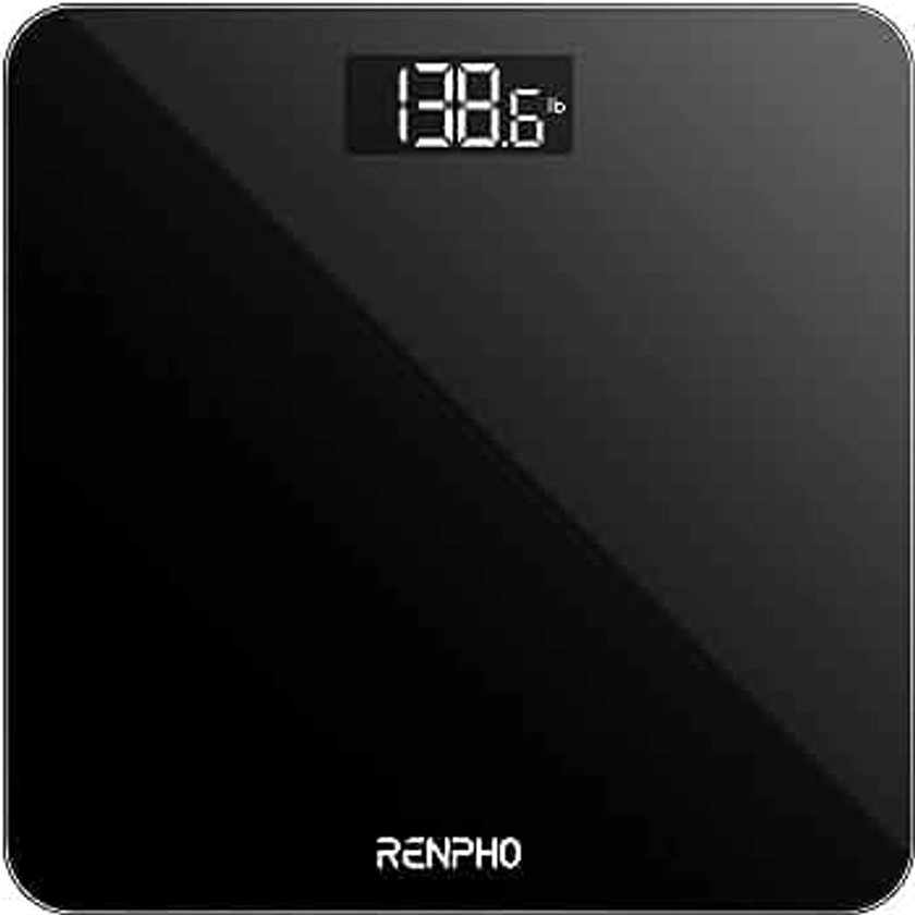RENPHO Digital Bathroom Scales for Body Weight, Weighing Scale Electronic Bath Scales with High Precision Sensors Accurate Weight Machine for People, LED Display, Step-On, Black, Core 1S