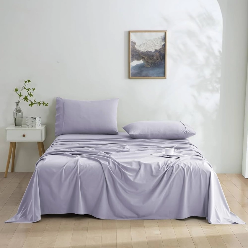 Dreamaker 130 GSM Machine Washable Flannelette Soft Luxurious Micro Flannel Sheet Set - Queen Bed 1x Flat Sheet 255x265cm; 1x Fitted Sheet 152x203x45cm; 2X Pillowcases 48x73+15cm (Lavender)