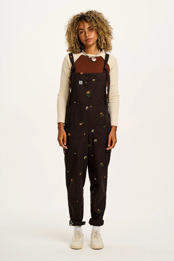 Original - Cotton Dungarees in Brown with Clara Embroidery