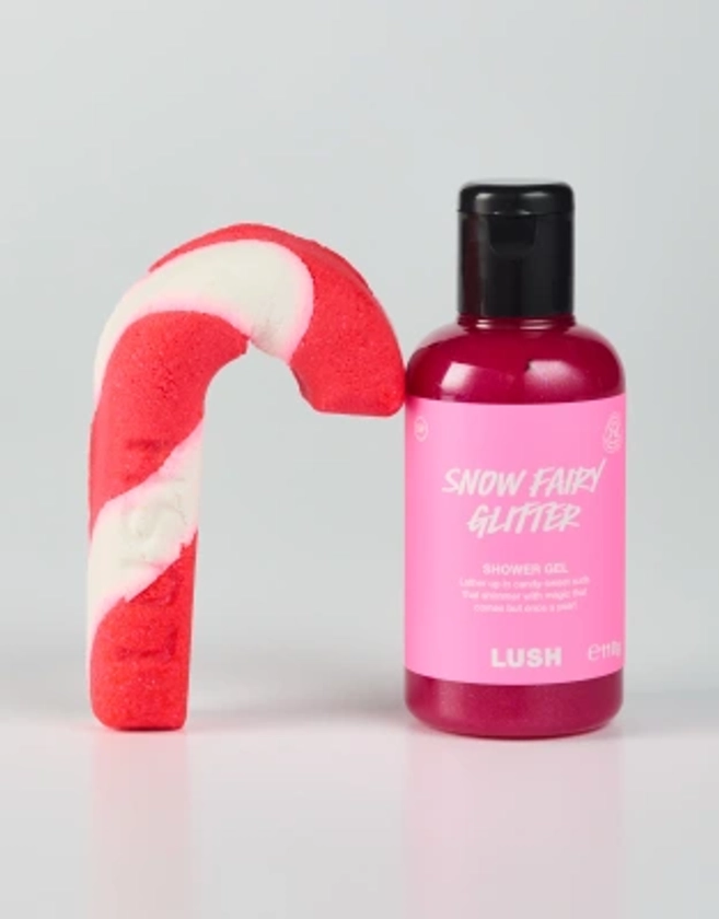 Lush Snow Fairy Shower Gel + Candy Cane Bath Bomb Set | ASOS