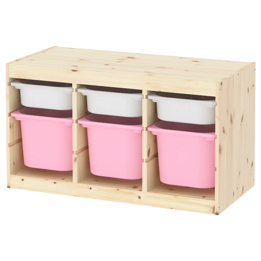 TROFAST storage combination with boxes, light white stained pine white/pink, 93x44x52 cm - IKEA