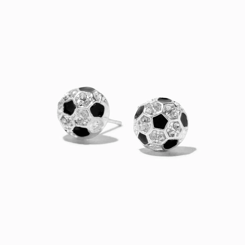 Silver Embellished Soccer Ball Stud Earrings