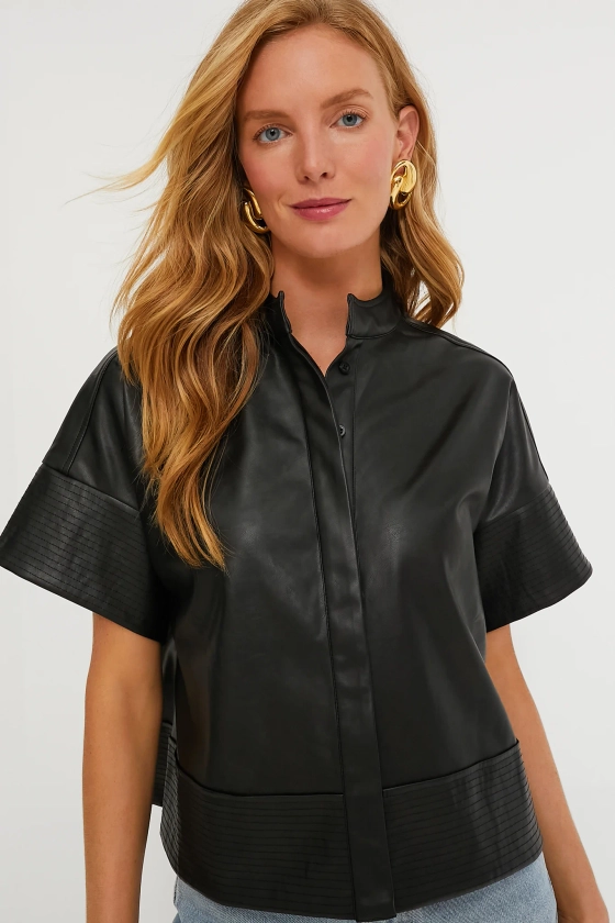 Black Leather Trapunto Stitch Sofia Shirt | Tuckernuck