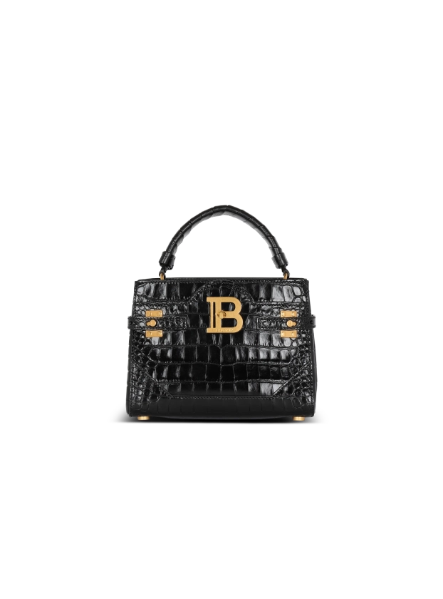 Sac B-Buzz 22 Top Handle en cuir effet crocodile noir - Femme | BALMAIN