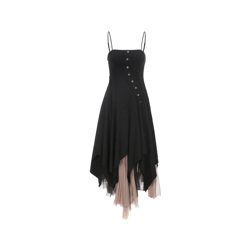 Black Slant Split Camisole Dress