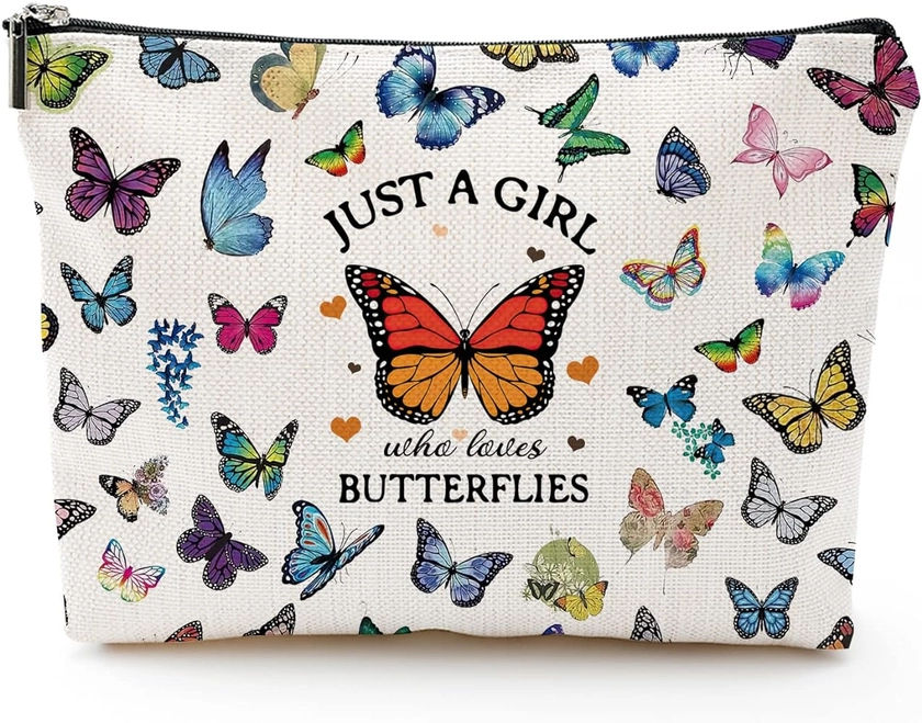 Byqone Butterfly Gifts for Women Butterfly Makeup Bag Animal Lover Gifts Just A Girl Who Loves Butterflies Makeup Zipper Pouch Bag Butterflies Lover Gift For Women Girls