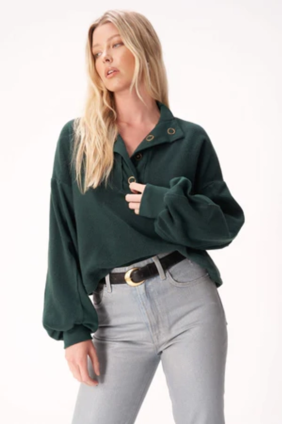 Saturn Mixed Fleece Henley Sweatshirt - Midnight Emerald