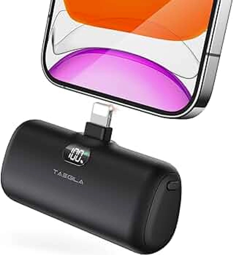 Taegila Portable Phone Charger for iPhone, 5000mAh Small Power Bank MFi Certified Built in Cable LCD Display & LED Light for All iPhone Series 14/13/12/11/XR/X/SE/8/7/6 Pro Max