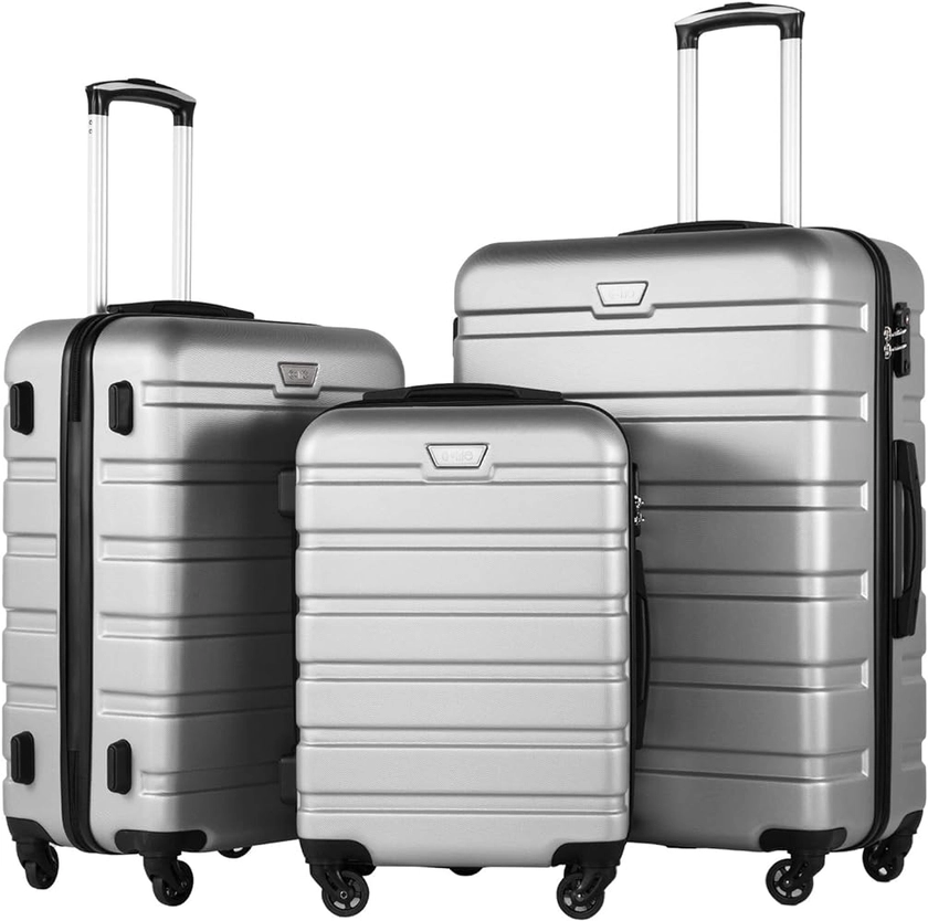 Coolife Luggage 3 Piece Set Suitcase Spinner Hardshell Lightweight TSA Lock (sliver3)