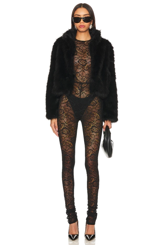Adrienne Landau Faux Fox Fur Jacket in Black | REVOLVE