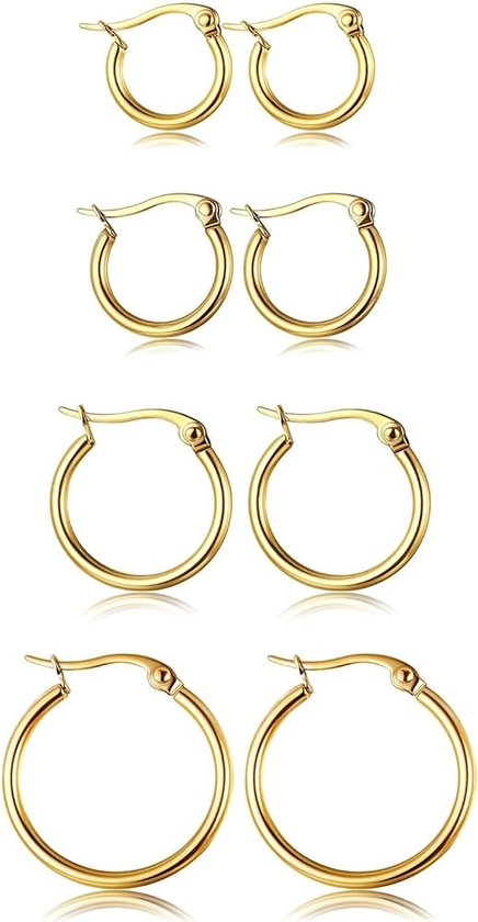 ORAZIO 4 Pairs Stainless Steel Hoop Earrings Set Cute Huggie Earrings for Women,10MM-20MM