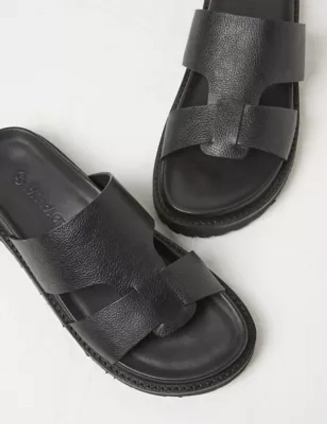 Leather Flatform Footbed Sliders