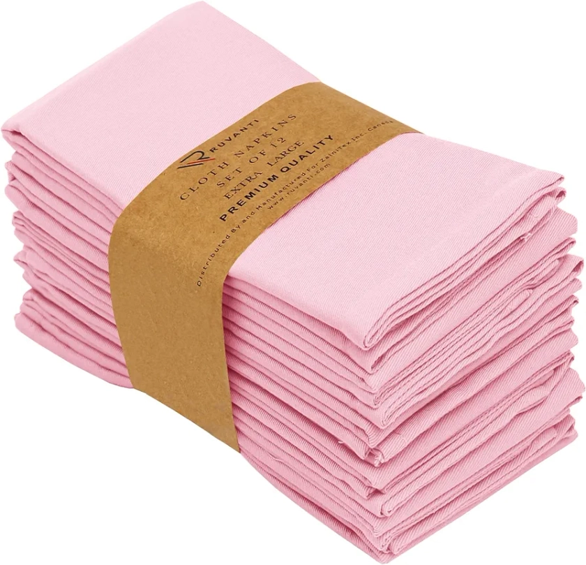 Ruvanti Cloth Napkins Set of 12, 18x18 Inches Napkins Cloth Washable, Soft, Durable, Absorbent, Cotton Blend. Table Dinner Napkins Cloth for Hotel, Lunch, Restaurant, Wedding Event, Parties - Pink