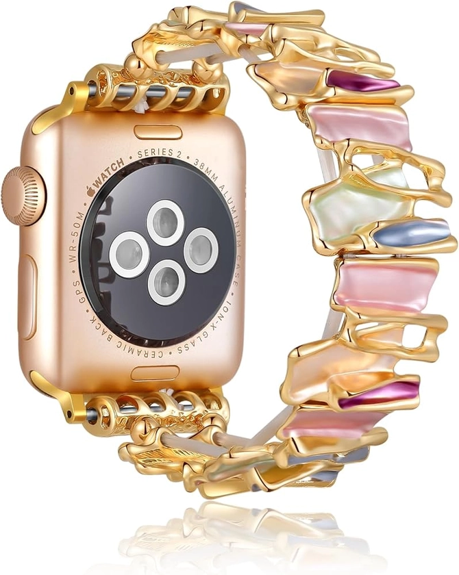 Stretchy Bracelet Bands Compatible with Apple Watch 38mm 40mm 41mm 42mm 44mm 49mm, Jimbird Elastics Jewelry Strap Compatible with Apple Watch SE Ultra iWatch Series 9/8/7/6/5/4/3/2/1 Vintage Elegant Style