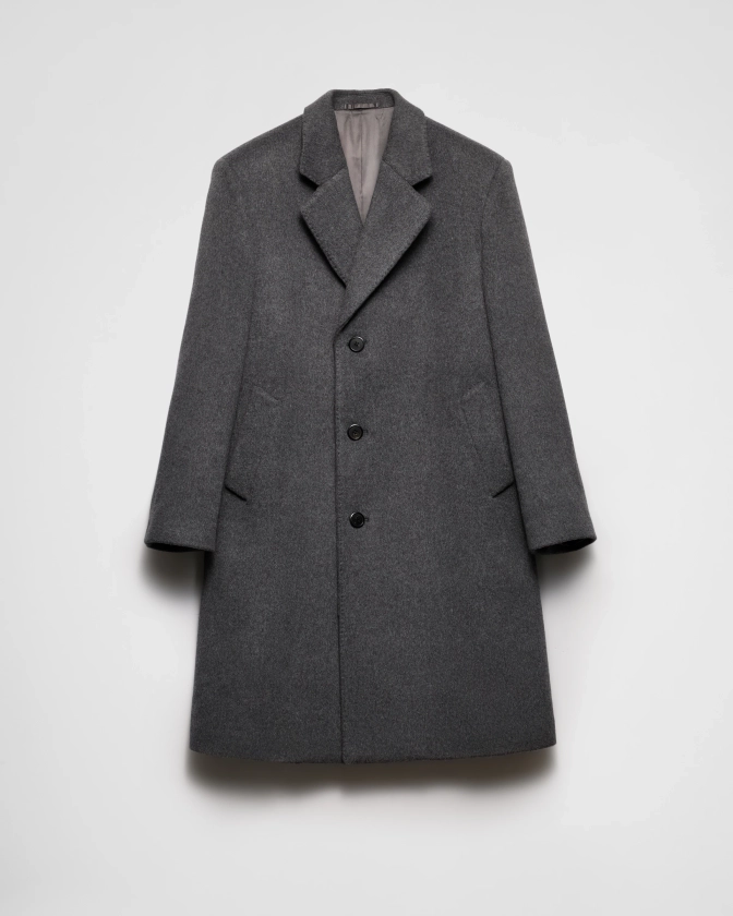 Manteau Droit En Laine Gris Ardoise | PRADA