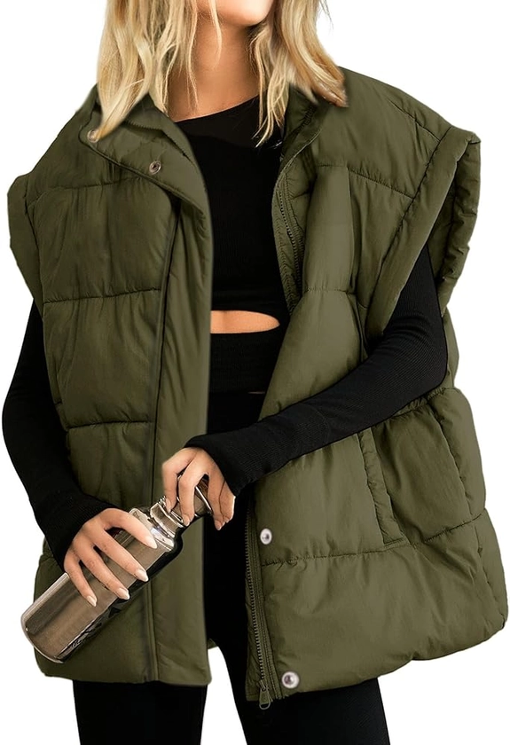 Ainangua Women's Puffer Vest Stand Collar Zipper Sleeveless Jackets Winter Lightweight Vests Warm Padded Jacket Coat