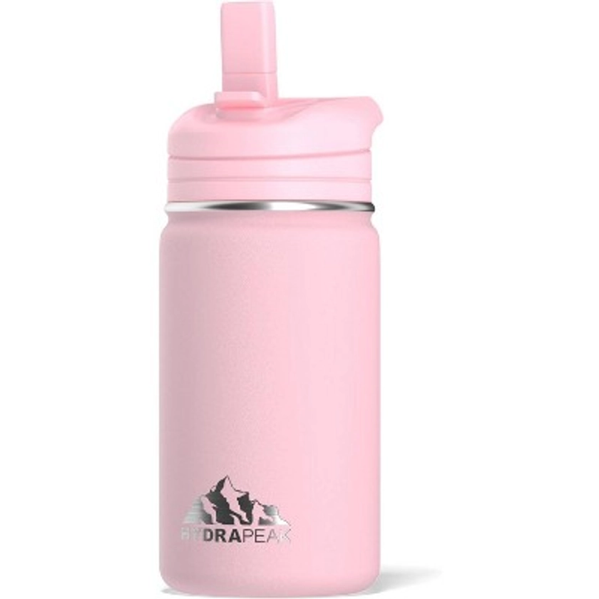 Hydrapeak Mini 14oz Kids Stainless Steel Insulated Water Bottle With Leak Proof Straw Lid (Pink)