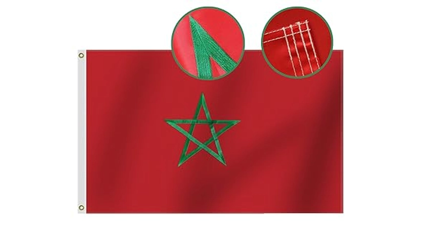 Snapklik.com : Heavy Duty Morocco Flag 3x5 Ft-Longest Lasting Oxford Nylon 210D Embroidered Five-pointed Linear Star Four Rows Stitching Fly Ends Moroccan Flags Decoration Gift Yard House Banner