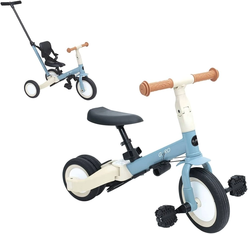 Olmitos Gyro Tricycle évolutif 5-en-1 pour Enfants de 1 à 5 Ans Adaptable et modulable avec ou sans pédales (Bleu)