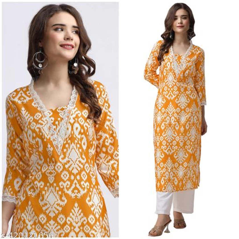 rayon Kurta Pant Set with Embroidered Lace.