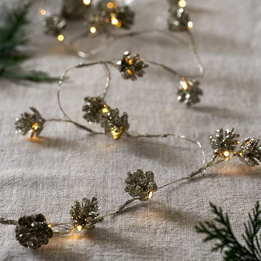 The White Company Pre-Lit Fir Cone Garland