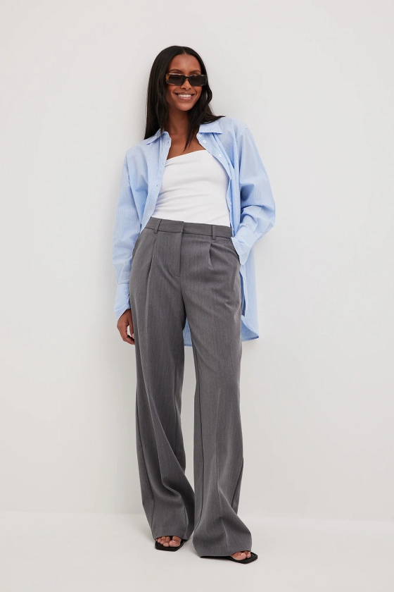 Wide Low Waist Suit Pants Grey