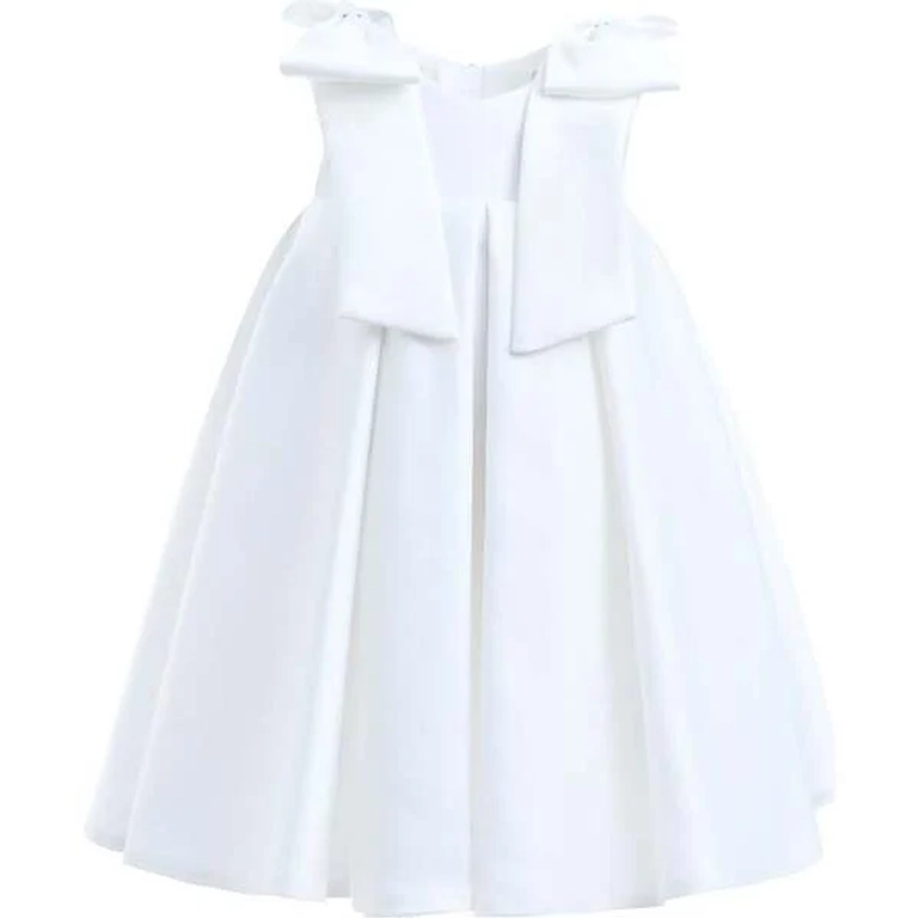 Palermo Satin Bow Pleated Dress, Ivory - Tulleen Dresses | Maisonette