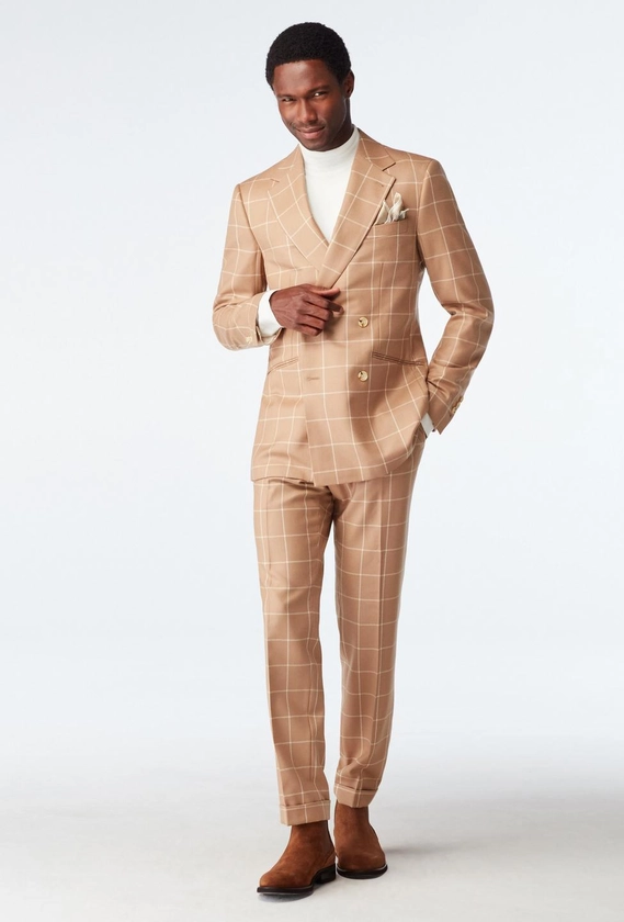 Custom Suits Made For You - Durham Windowpane Camel Suit | INDOCHINO