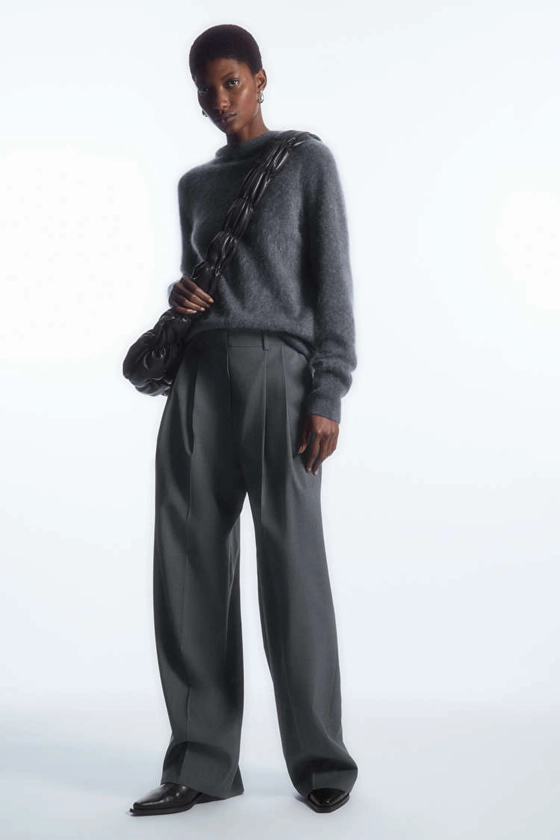 WIDE-LEG TAILORED WOOL TROUSERS - Grey mélange - COS