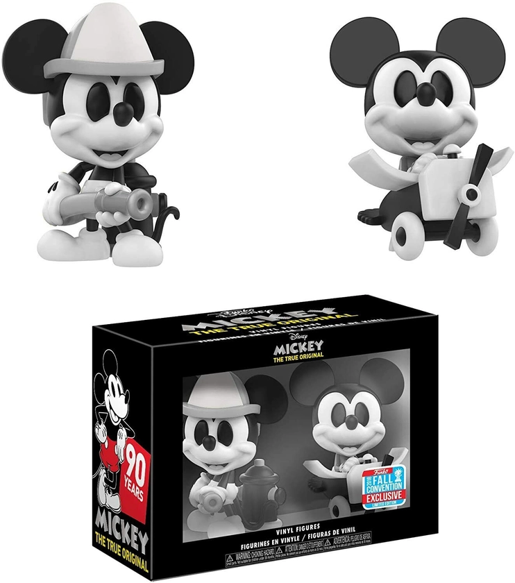 Black and White Firefighter &amp; Plane Crazy Mickey Mouse Funko Vinyl Figure 2 Pack