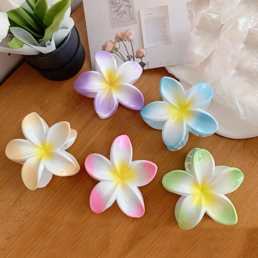 5pcs Women's Fashionable Flower Decor Hair Claws For Daily Wear